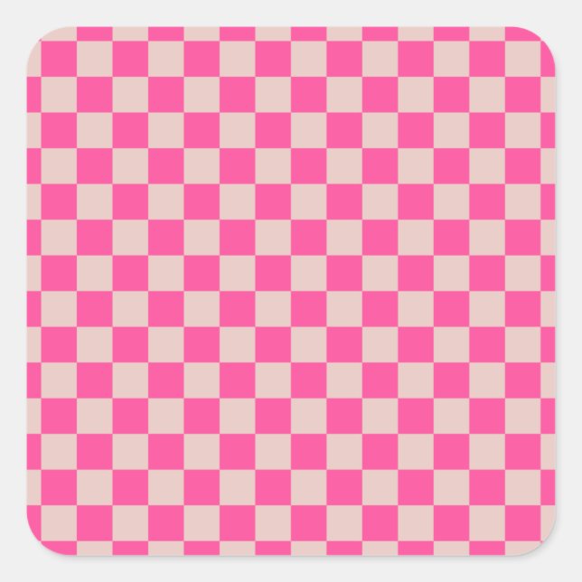 Sticker Carré Check Coral Pink Checkered Pattern Checkerboard (Devant)