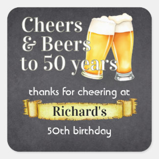 Sticker Carré Cheers and Beers 50 Years Simple Vintage Black