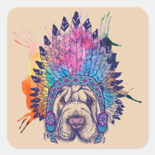 Sticker Carré Chef amérindien de Sharpei