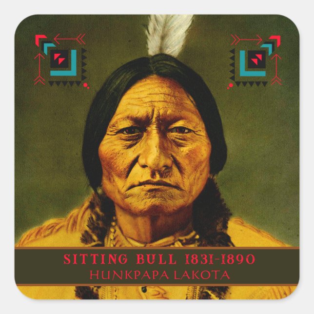 Sticker Carré Chef assis Bull Tribal Amérindien Lakota (Devant)