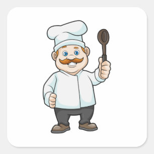 Sticker Carré Chef avec casquette et cuillère à soupe du chef