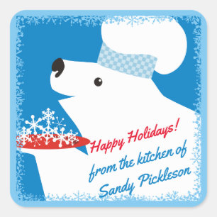 Sticker Carré chef d'ours polaire servant des flocons de neige N