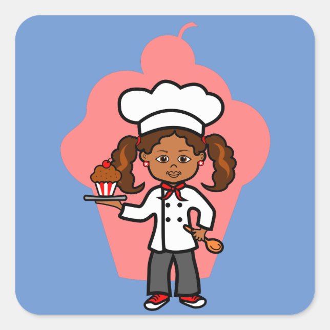 Sticker Carré Chef féminin d'Afro-américain de bande dessinée (Devant)