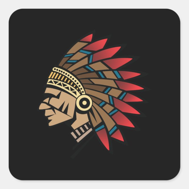 Sticker Carré Chef Native American Indian (Devant)