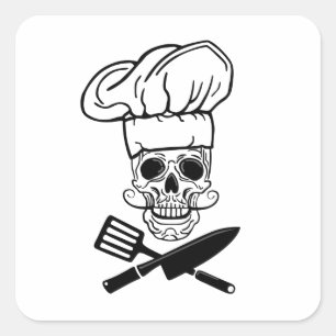 Sticker Carré Chef Pirate Chef Casquette Cook