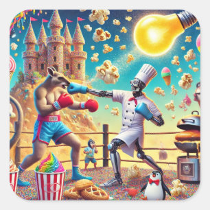 Sticker Carré Chef robot contre Kangaroo Boxer Showdown