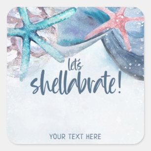Sticker Carré Chellabration   Watercolor Beach Starfish Seashell