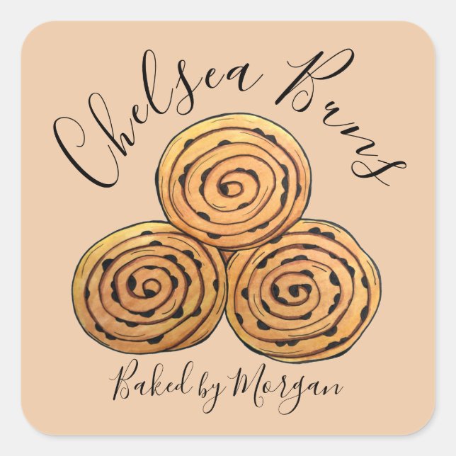 Sticker Carré Chelsea Buns Currant Roll Boulangerie Cuite Maison (Devant)