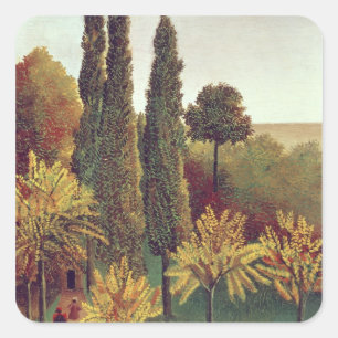 Sticker Carré Chemin dans le parc des Buttes Chaumont, Paris, 19
