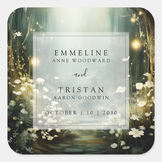 Sticker Carré Chemin De Forêt Enchantée De Fleurs Mariage Vert (Devant)