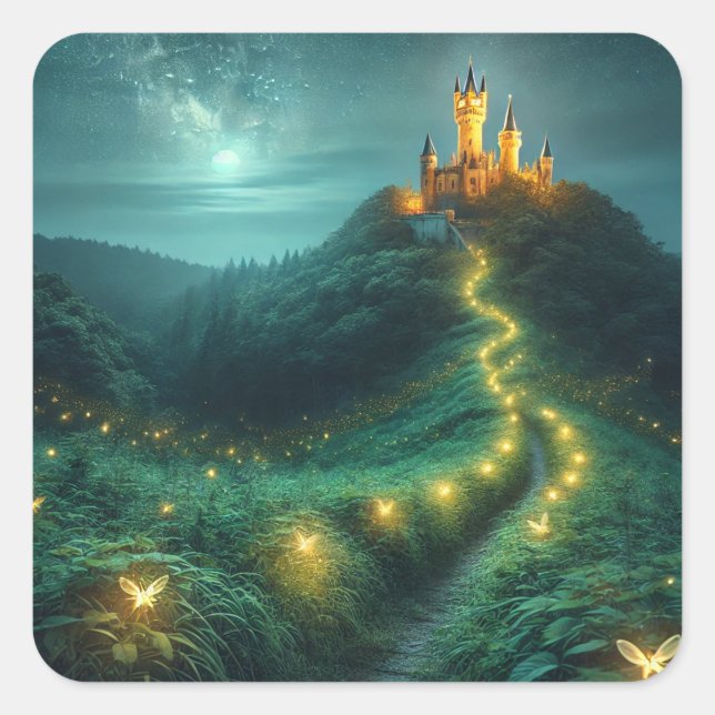 Sticker Carré Chemin du château enchanté illuminé par des luciol (Devant)