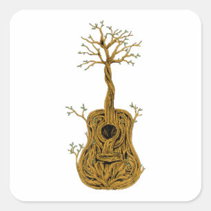 Sticker Carré Chemise de guitare acoustique Arbre de vie Joueur 