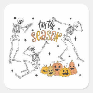 Sticker Carré Chemise d'Halloween rétro, Drôle crâne d'Halloween