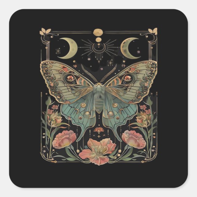 Sticker Carré Chemise Whimsigoth Moth, T-shirt papillon botaniqu (Devant)