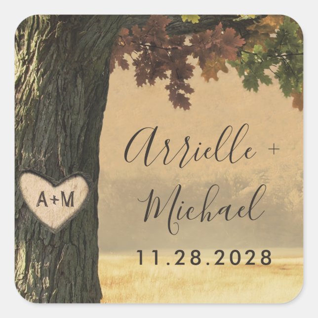 Sticker Carré Chêne sculpté Automne Pays Mariage rustique Favori (Devant)