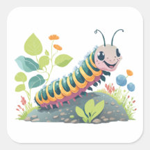 Chenille Mignonne Avec Visage Heureux Et Feuillage