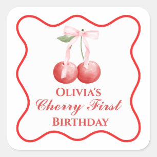 Sticker Carré Chercher premier anniversaire Pink Bow En vichy