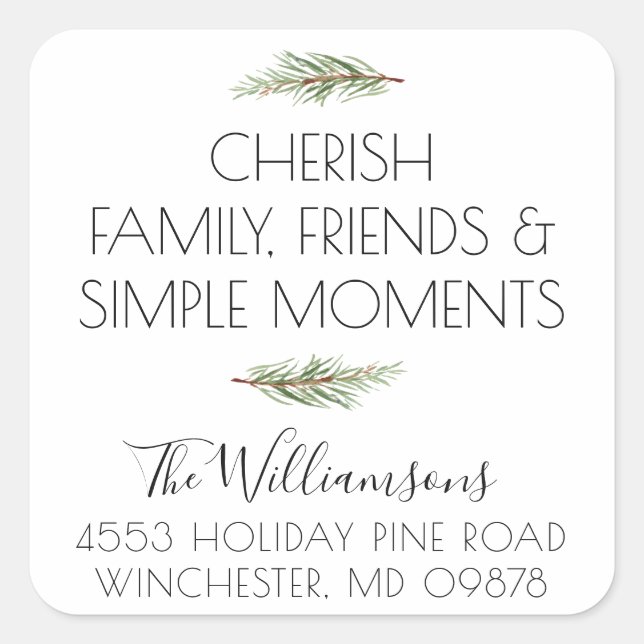 Sticker Carré Cherish Simple Holiday Moments Adresse de retour (Devant)