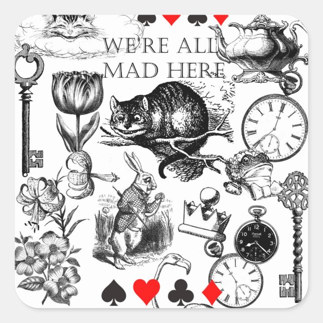Sticker Carré Cheshire Chat classique alice au merveilleux fou (Devant)