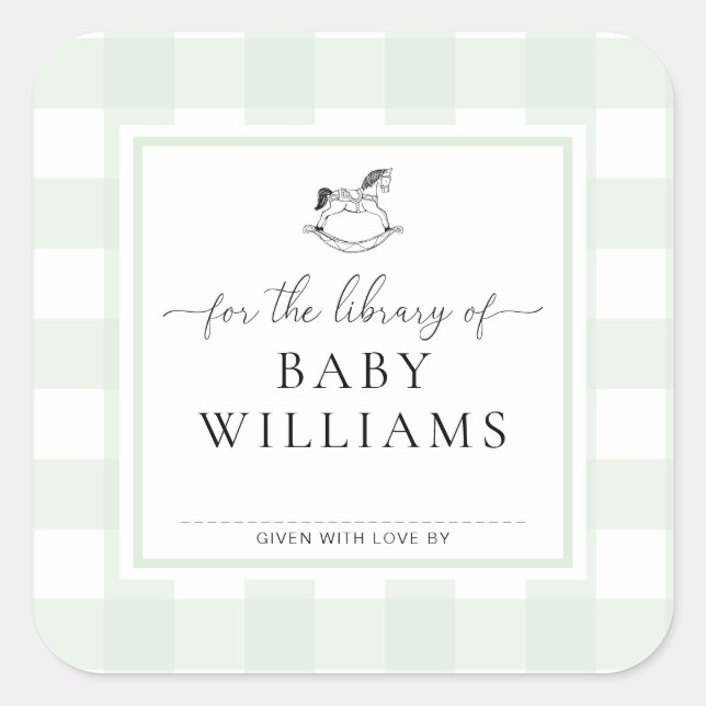 Sticker Carré Cheval à bascule en gingembre vert Bibliothèque d' (Devant)