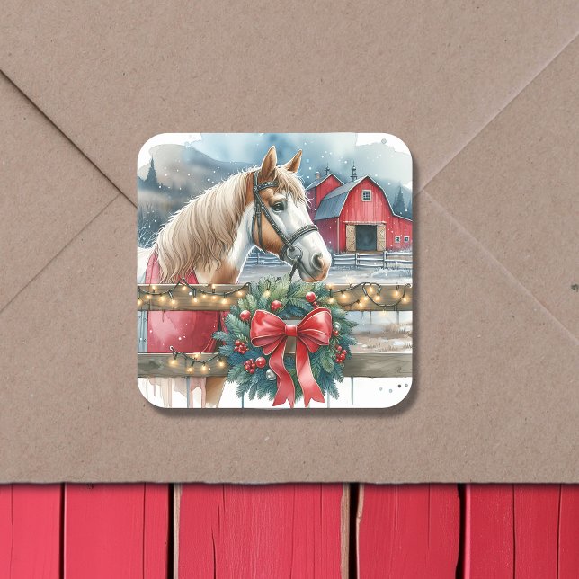 Sticker Carré Cheval à la ferme Noël (Créateur téléchargé)