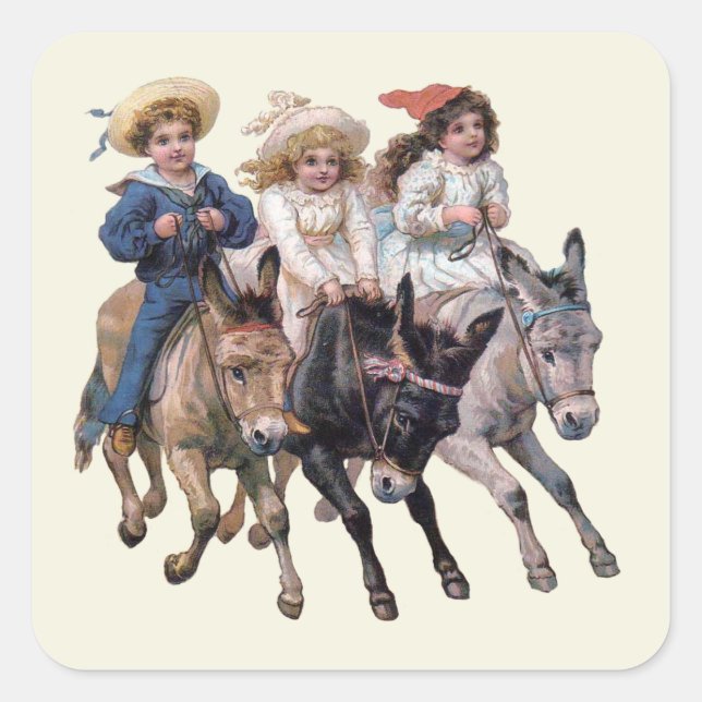 Sticker Carré Cheval antique poney enfants art (Devant)