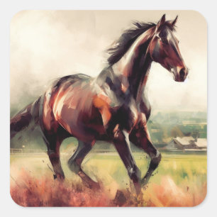 Sticker Carré Cheval Brown de Noël Daté