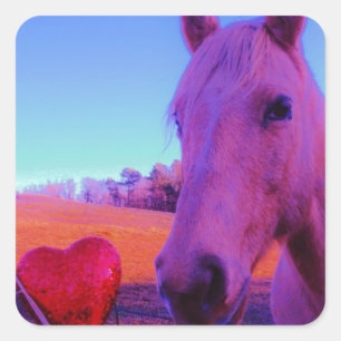Sticker Carré Cheval Brown et Coeur Rouge