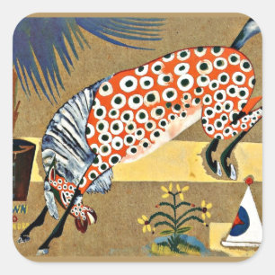 Sticker Carré Cheval clown, peinture d'art,