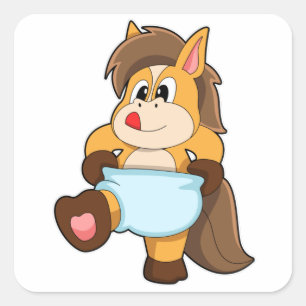 Sticker Carré Cheval comme bébé avec couche