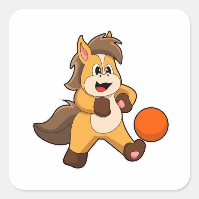 Sticker Carré Cheval comme joueur de football avec balle de foot (Devant)