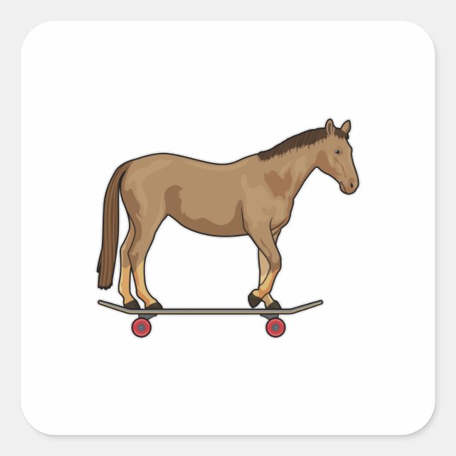 Sticker Carré Cheval comme patineur sur skateboard (Devant)
