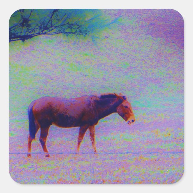 Sticker Carré Cheval DANS UN CHAMP D'URPURE DE COURSE : ajouter  (Devant)