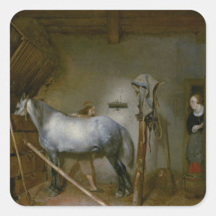 Sticker Carré Cheval dans une stabilité, c.1652-54 (huile sur pa