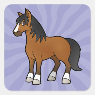 Sticker Carré Cheval de Dessin Animé