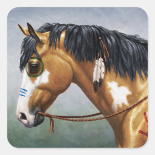 Sticker Carré Cheval de guerre amérindien Buckskin Pinto