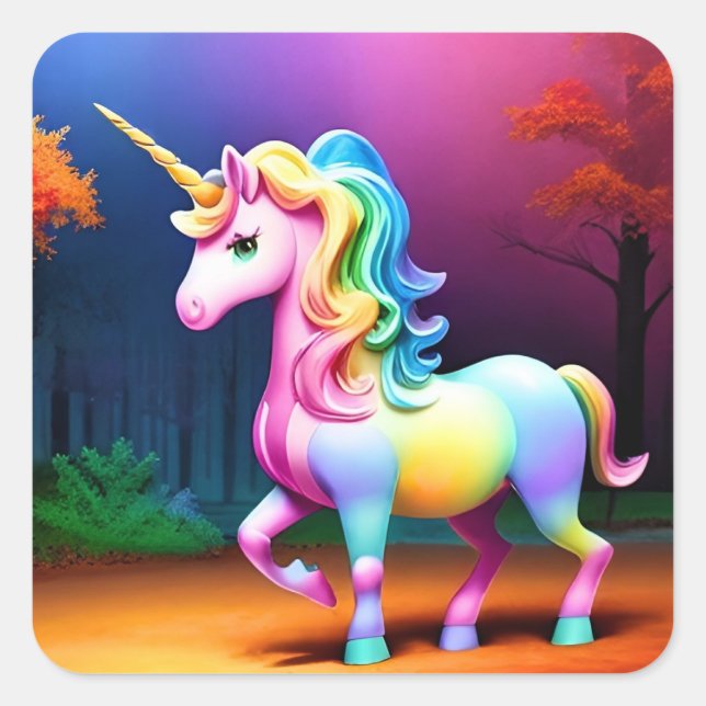 Sticker Carré Cheval de licorne blanche-37474 (Devant)