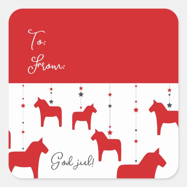 Sticker Carré Cheval de Noël suédois personnalisé (Devant)