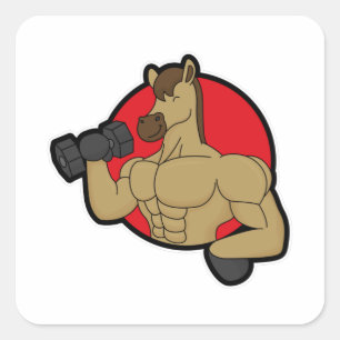 Sticker Carré Cheval en Bodybuilder avec Dumbbell