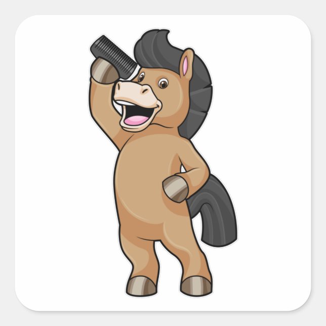 Sticker Carré Cheval en coiffeur avec peigne (Devant)