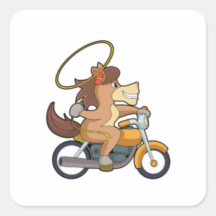 Sticker Carré Cheval en Cowboy avec Lasso & Motorcycle
