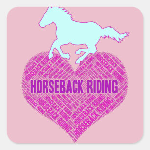 Sticker Carré Cheval équitation Coeur avec Pony sauvage