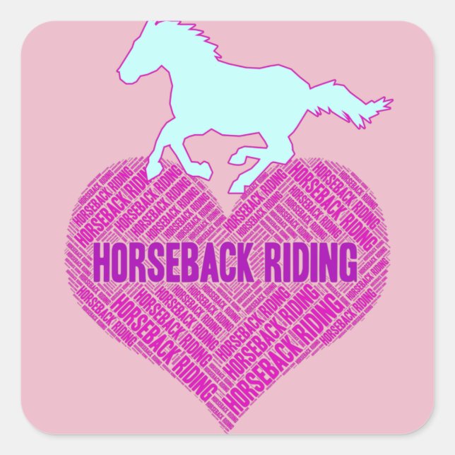 Sticker Carré Cheval équitation Coeur avec Pony sauvage (Devant)