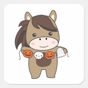 Sticker Carré Cheval Happy Halloween Citrouille Chat Costume Car