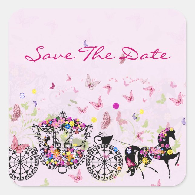 Sticker Carré Cheval mariage & Fleurs de transport & Papillons (Devant)