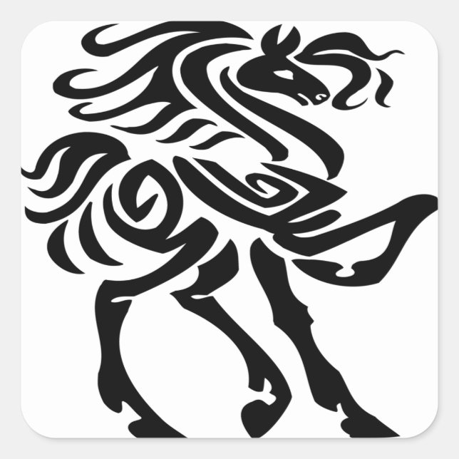 Sticker Carré Cheval noir et jeune (Devant)