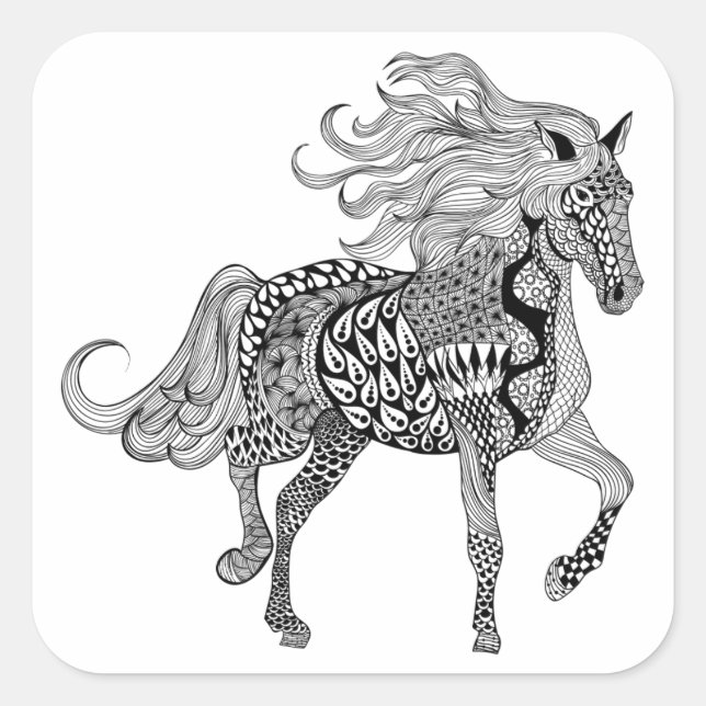 Sticker Carré Cheval noir inspiré (Devant)