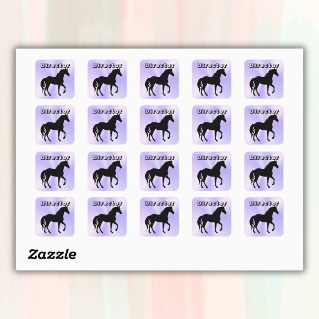Sticker Carré Cheval noir sur lilas - monogramme | (Créateur téléchargé)