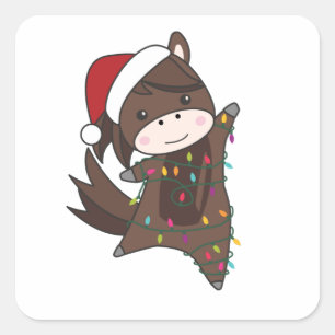 Sticker Carré Cheval Pony Noël Neige Hiver Animaux Chevaux