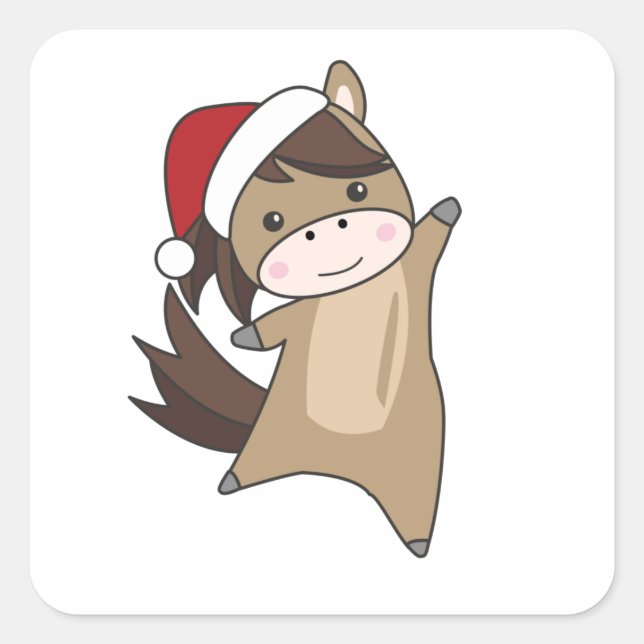 Sticker Carré Cheval Pony Noël Neige Hiver Animaux Chevaux (Devant)